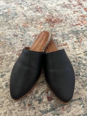 Women’s Black Leather Slip-On Mules - Classic Casual Style